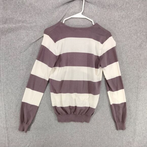Ralph Lauren Sport Pullover Sweater Womens Size M Lavender White Striped V-Neck - Picture 8 of 11